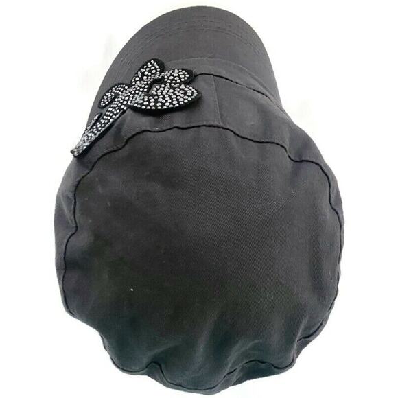 D and Y Accessories Women's Hat Fleur De Lis Rhinestone Elastafit Black Stretch - Picture 6 of 8